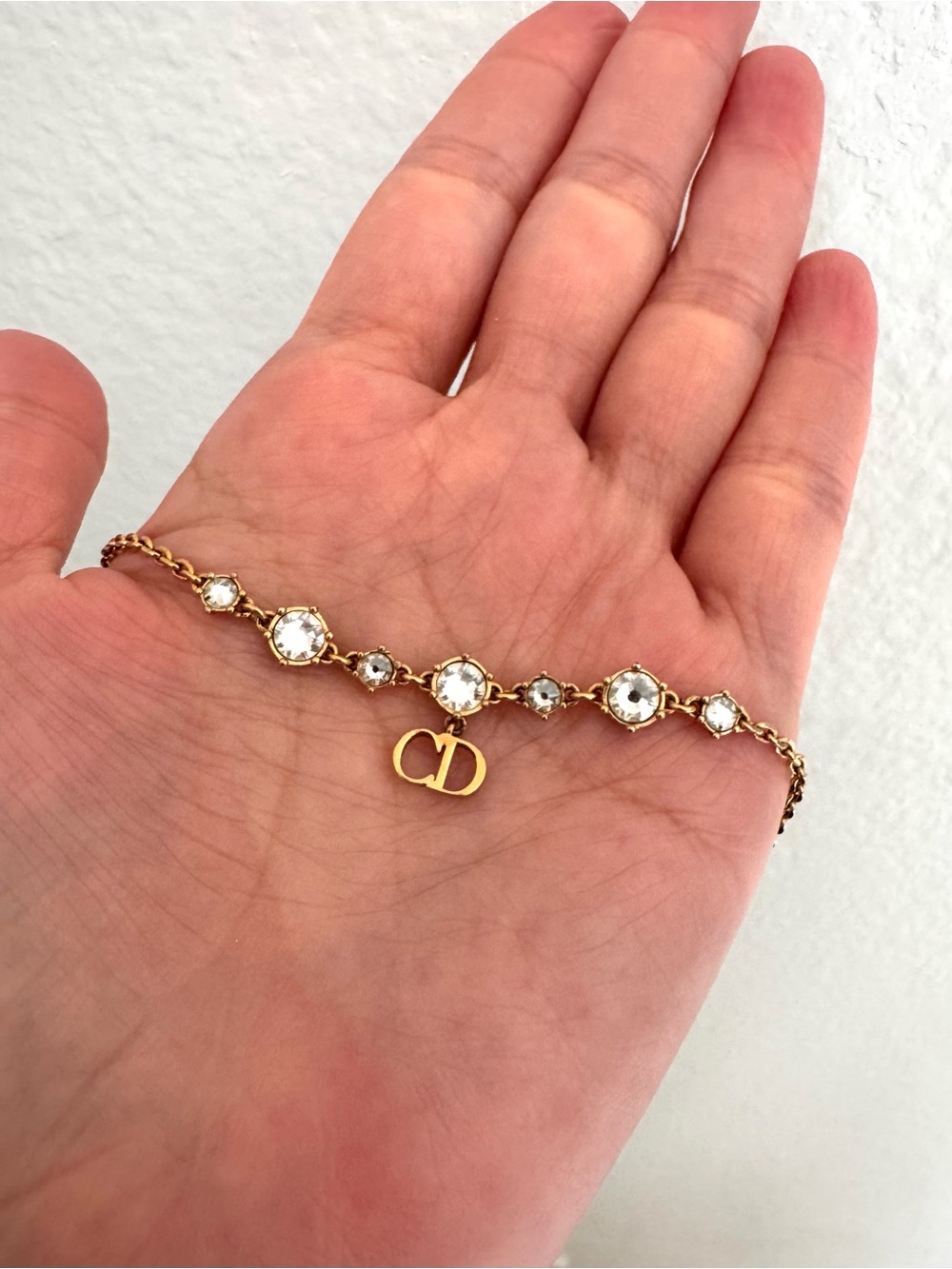 Dior Clair D Lune Crystal Bracelet Gold CD Charm Authentic Minimalist Dainty